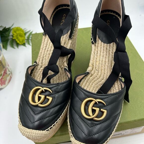 Women's Gucci GG wedge ankle tie  Espadrilles size 41 made in - Picture 10 of 11